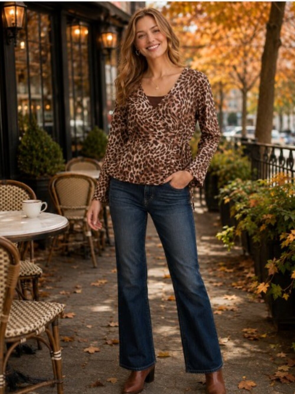 Loft Leopard Print Crepe Peplum Wrap Top